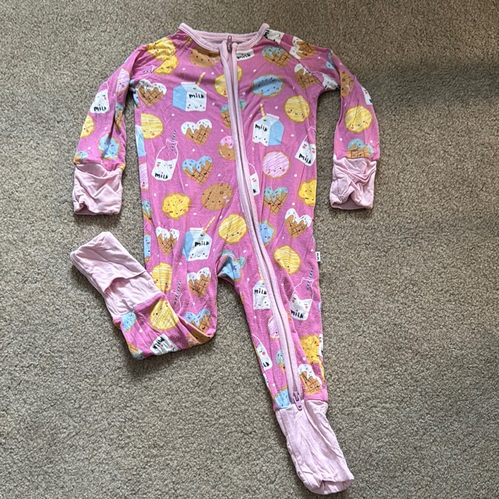 Little Sleepies Pink and Yellow Milk and Cookies One Piece with Zipper